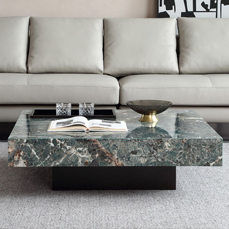 Glam Square Slate Coffee Table Stainless Steel Sled Cocktail Table