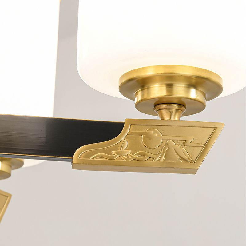 Cylindrical Shape Pendant Lights Modern Style Glass Chandelier Lights in Gold