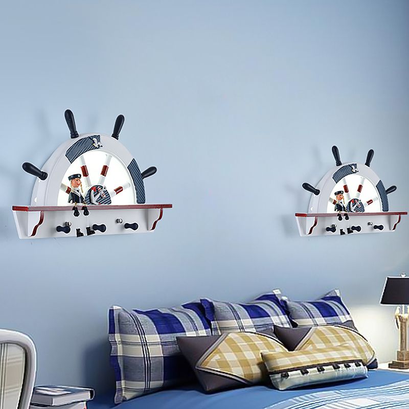 Luz de pared semi-timonder blanca para niños LED madera de madera aplastante con sombra acrílica, luz cálida/blanca