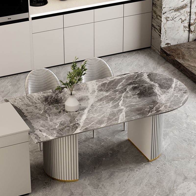Gratis vorm gesinterde stenen eettafel luxe tafel met dubbele voetstuk