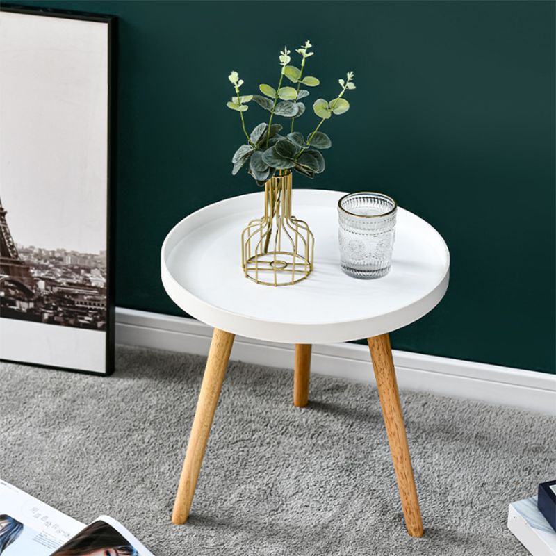 Modern Round Wooden Cocktail Table 3 Legs Tray Top Coffee Table
