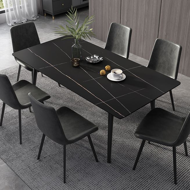 Industrial Style Dining Table Rectangle Sintered Stone 4 Legs Table with Black Frame