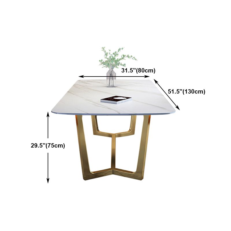 Rectangle Shape Glam Dining Table White Fixed Table with Sintered Stone
