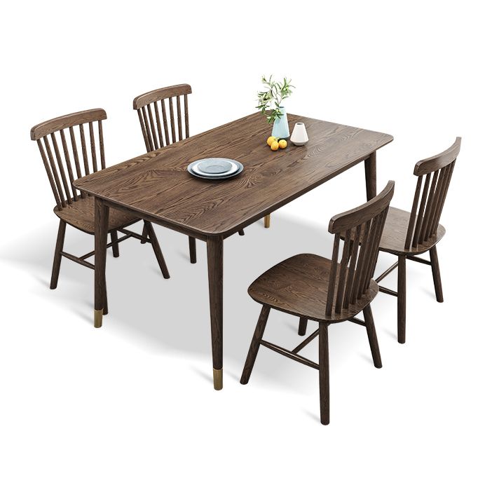 Dining Room Solid Wood Set Contemporary with Rectangle Table Dining Set with 4 Legs Base