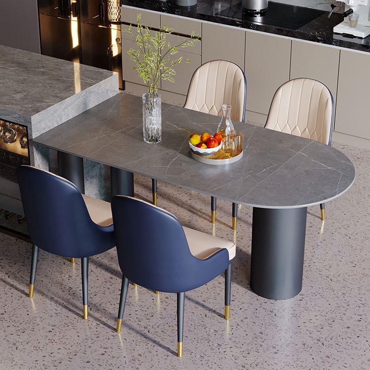 Modern Style Dining Table Sintered Stone Dining Table with Black Frame for Kitchen