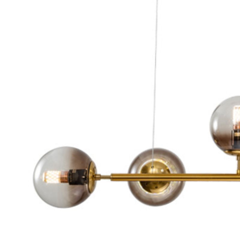 Linear 6 Light Pendant Ceiling Iron and Glass Modern Kitchen Island Light Fixture in Gold