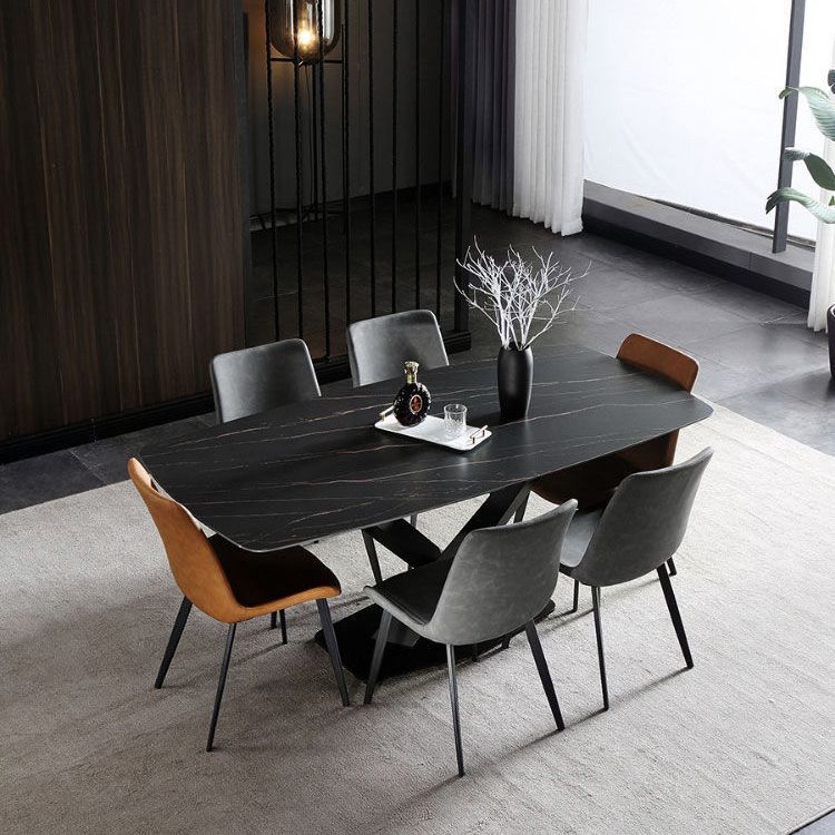 Rectangular Stone Dining Table Modern Furniture with Steel Base for Apartment