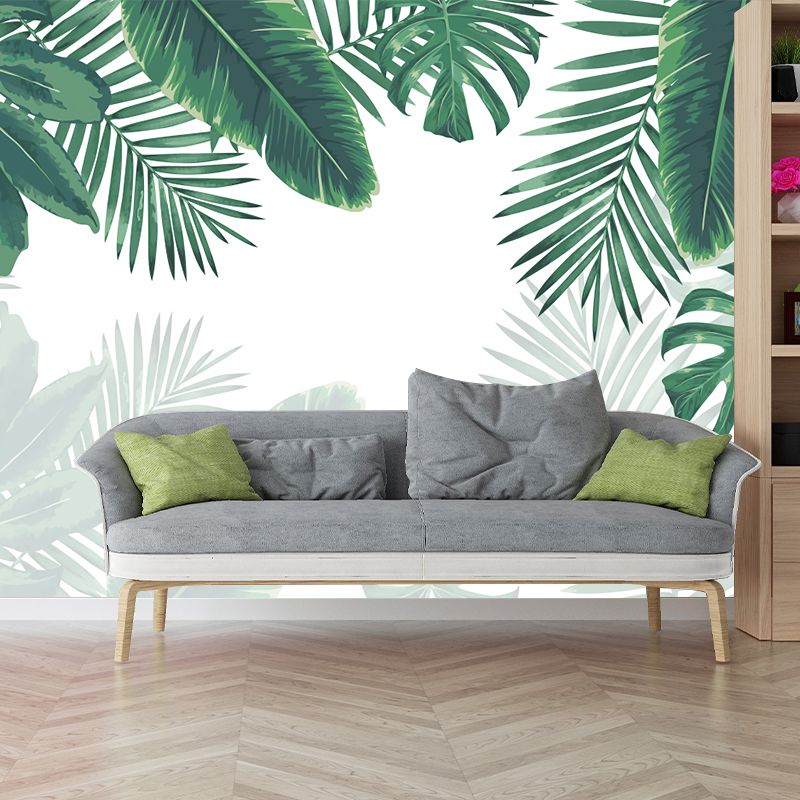Large Plant Wallpaper Mural Tropical Leaves Wall Decoration in Green for Dorm Room