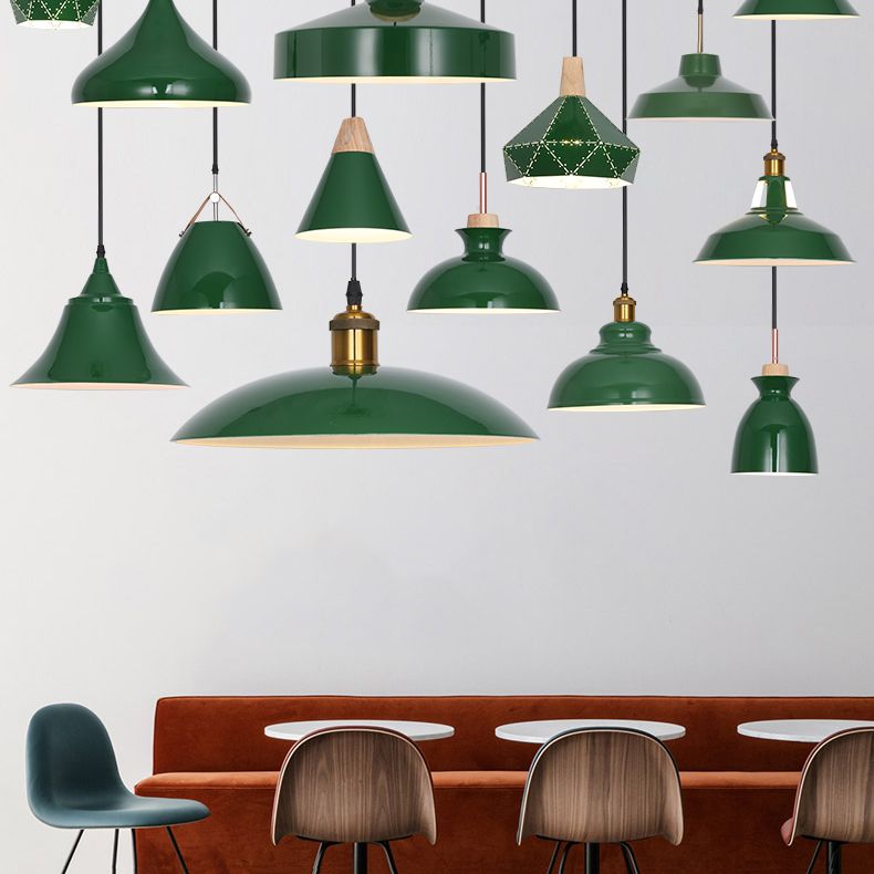 Lampada a sospensione verde a bulbina singola Metal Geometric Luce sospesa per sala da pranzo
