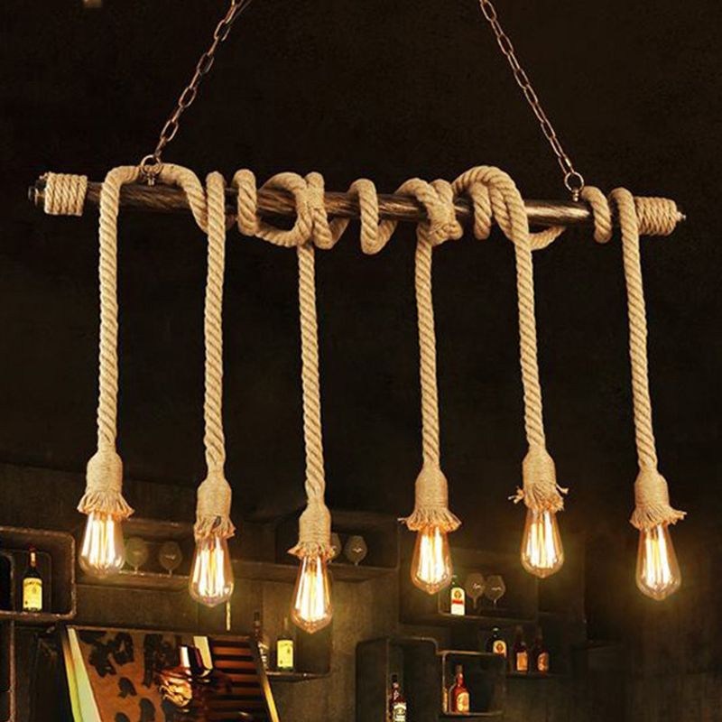 Hemp Rope Hanging Island Light Industrial Hanging Lighting Fixture for Dining Room