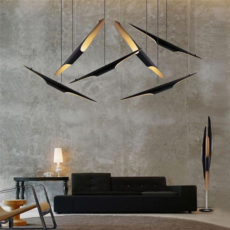 Black Pole Ceiling Light Decorative 2 Bulbs Metal Hanging Pendant Light for Living Room