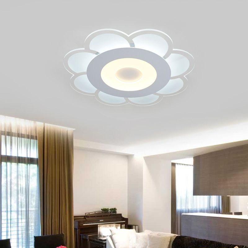 8"/16.5"/20.5" W White 8-Petal Flush Mount Ceiling Light Nordic Frosted Acrylic LED Flush Lamp in Warm/White Light