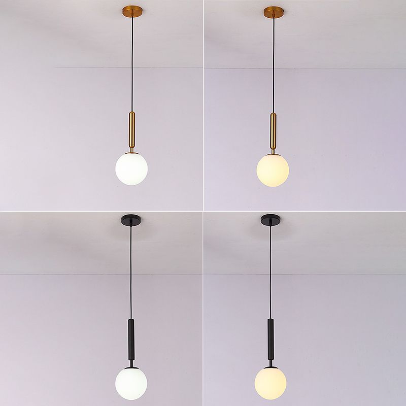 1 Light Spherical Pendant Light Modern Hand-Blown White Glass Shade Hanging Lamp for Living Room