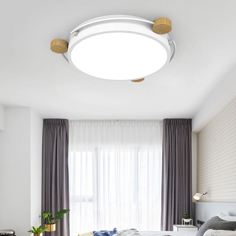 Nordic Orbital Dunne Plafond Fixture Ijzer Slaapkamer 16"/19.5"/23.5" Brede LED Flush Mount Lamp in Groen/Grijs/Wit-Hout