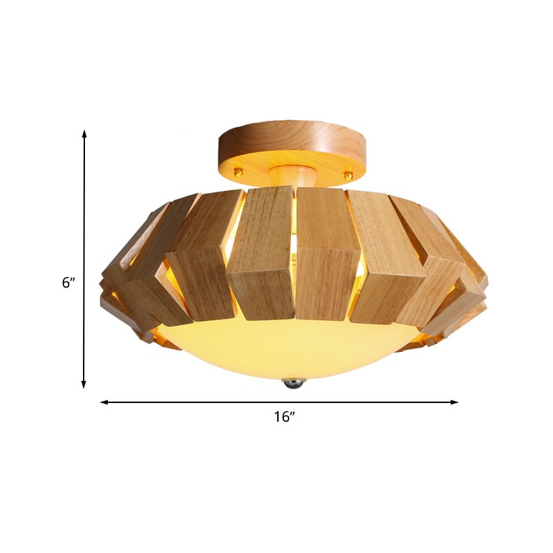 Semplice geometrico in legno semifulto a filo a filo a sfioramento con ciotola in vetro bianco