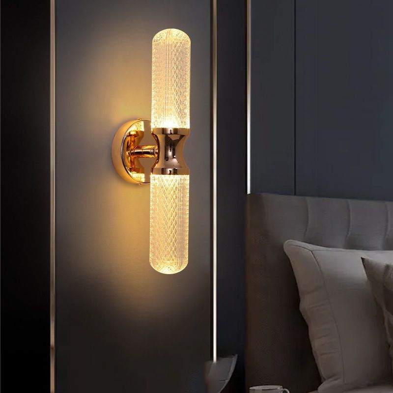 Black / Gold 1 - Light Wall Light Solid Brass and Acrylic Cylinder Wall Fixture