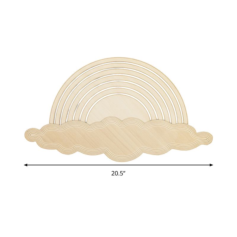 Rainbow & Cloud Led Wall Light Wood Cartoon SCONCE Licht in Beige voor kleuterschoolslaapkamer
