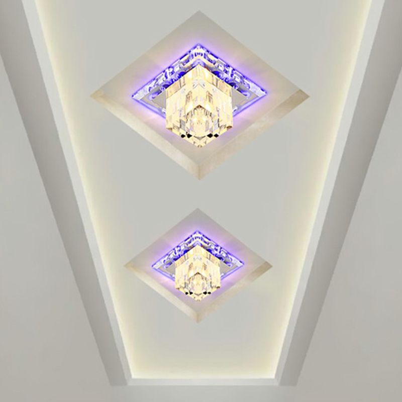 Cube Shape Crystal Flush Ceiling Light Contemporary Clear LED Flush Mount Lighting Fixture