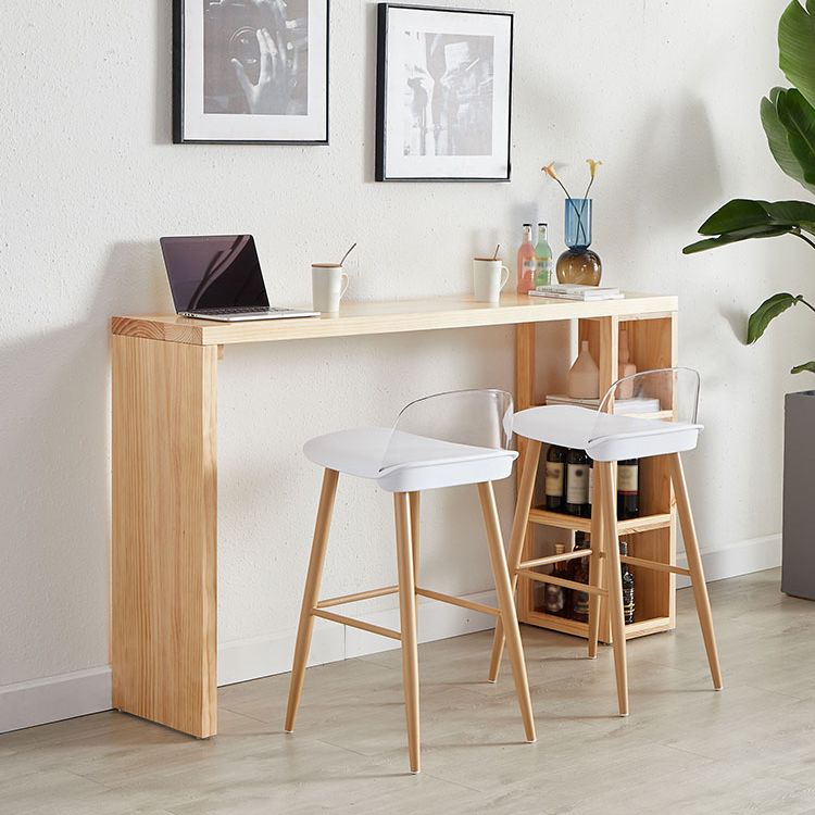 Contemporary Bar Dining Table Rectangle Wood Bar Table with Shelves in Brown