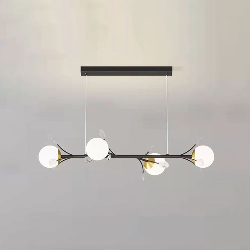 Modern Spherical Island Light Fixture White Glass 4 Heads Dining Room Pendant Light