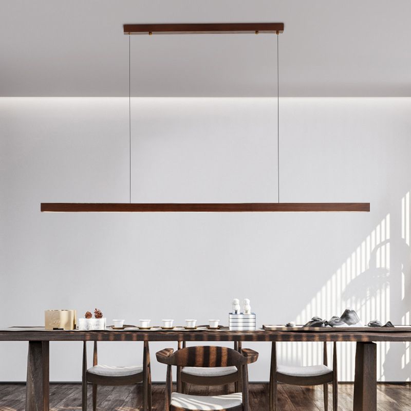 1-Light Island Light Minimal Style Linear Shape Wood Hanging Lamp for Dining Room