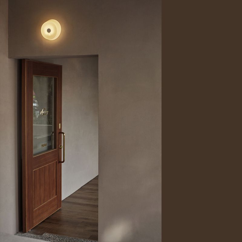 Modern Style Circle Wall Sconce 1 Light White Glass Wall Mount Light for Corridor