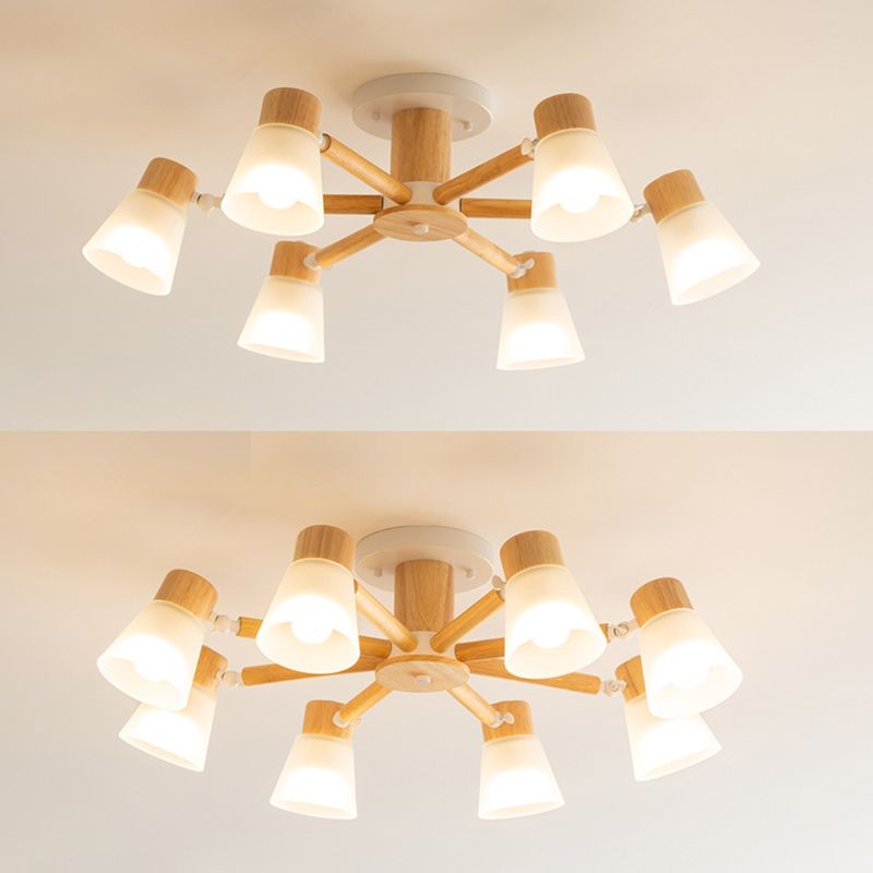 Nordic Ceiling Lighting Radial Semi Flush Mount with Wood for Living Room