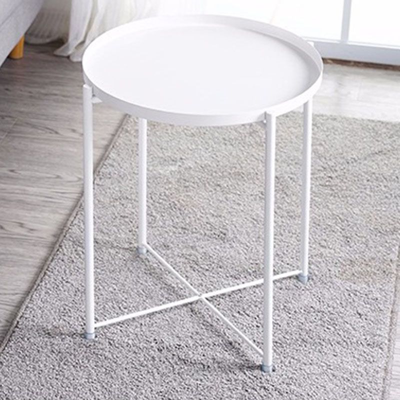 Mid-Century Metal Round Tray Top Side Table 20.5-inch Cross Legs End Table