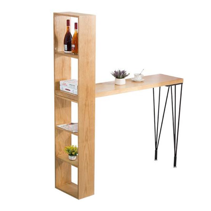 Modern Solid Wood Bar Dining Table Rectangle Bar Table with Storage Shelf