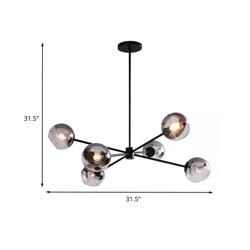 Fumo grigio grigio vetro lampadario illuminazione minimalista a 6-bulb nero finitura a pendente sputnik lampada a sospensione