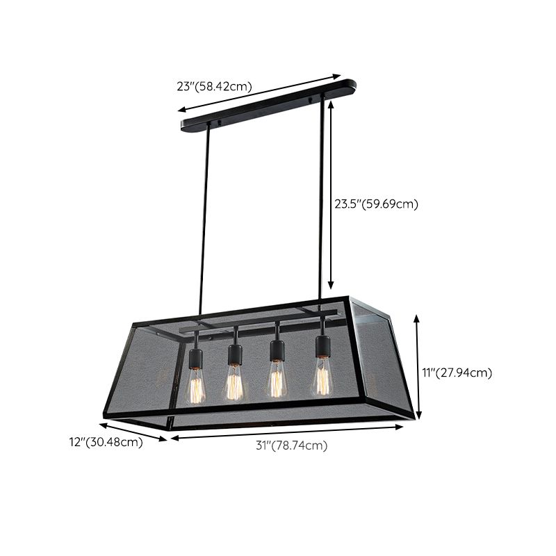 Rectangular Shape Pendant Lighting Modern Style Metal 4 Lights Hanging Lamp in Black