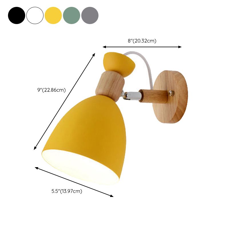Modern Style Metallic Shade Wall Light Wooden Wall Light Sconce for Kids' Room