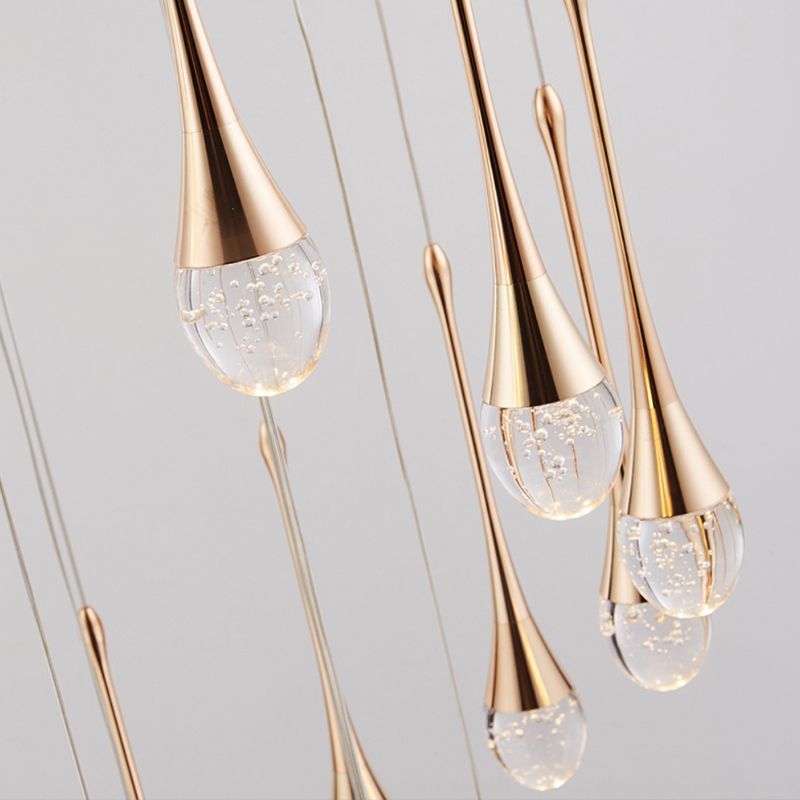 Crystal Rain Shaped Suspension Light Modern Gold LED Pendant Light for Duplex House