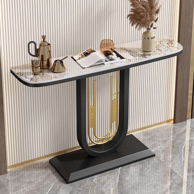 Half Moon Console Table Antique Finish Console Sofa Table in Stone