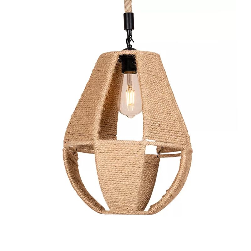 Teardrop handgewebte Seil Anhänger Light Bauernhaus 1-Licht-Bistro ausgehöhltes Design Hanging Lampe in Braun