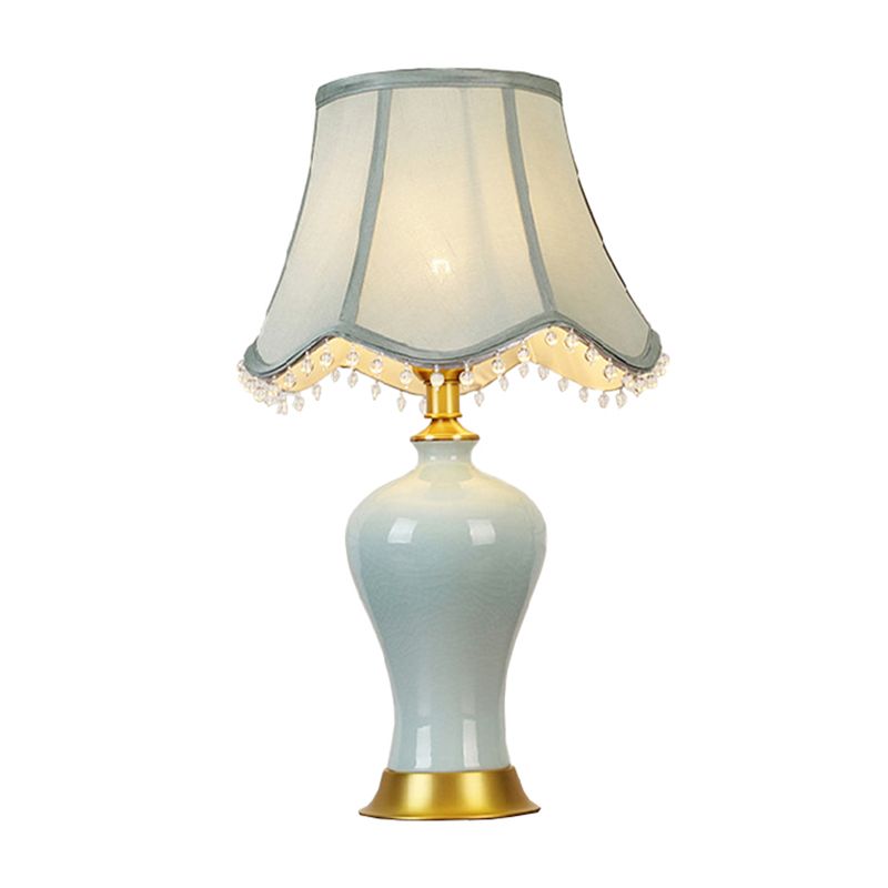 Lumière de nuit en forme d'urne à la main MODERNE Céramique 1-Bulbe Green / Green Light Table avec ombre ficto