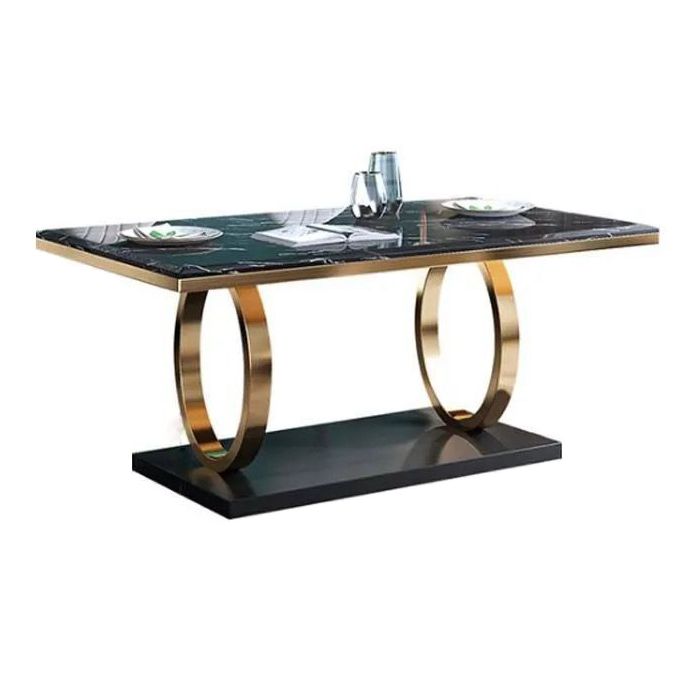 Traditional Luxury Marble Dining Table Rectangle Table with Gold Stainless Steel Pedestal