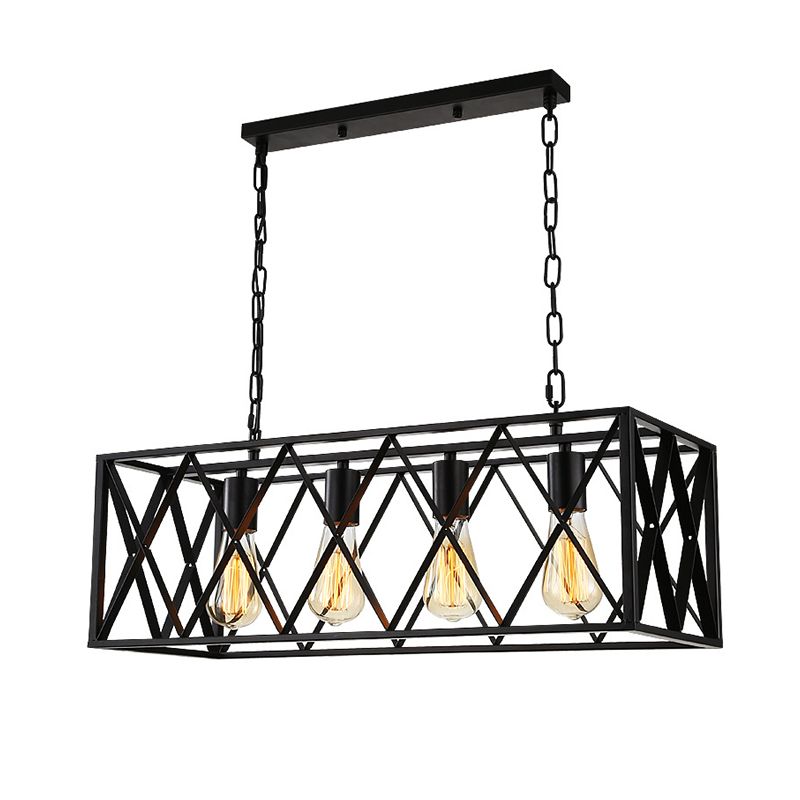 Industrial Style Rectangle Island Pendants Metal Pendant Lights in Black for Dining Room
