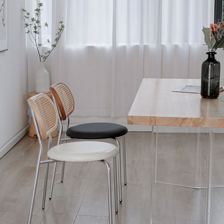 PU Leather Armless Dining Chair Contemporary Cane Back Dining Chair