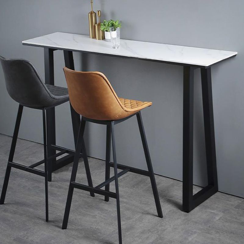 Rectangle Bar Table Sintered Stone Dining Table with Metal Base for Kitchen