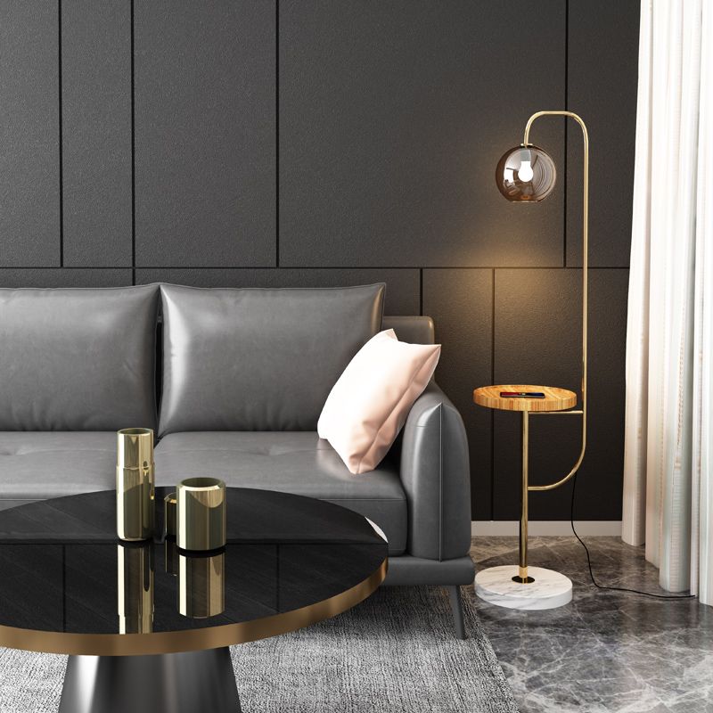 Postmodern Globe Floor Standing Lamp Glass 1 Bulb Living Room Floor Light with Tray