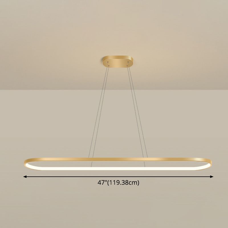 Metal Oblong Pendant Light Fixture Minimalist Gold Plated LED Island Lighting over Table