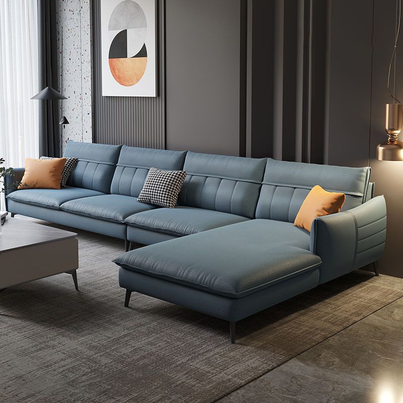 Nordic Stationary Square Arm Faux Leather Living Room Cushions Sofa Chaise