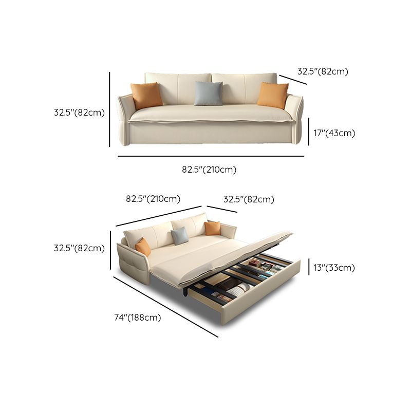 Convertible Faux Leather Sofa Bed Contemporary Flared Arms Sofa Bed in White
