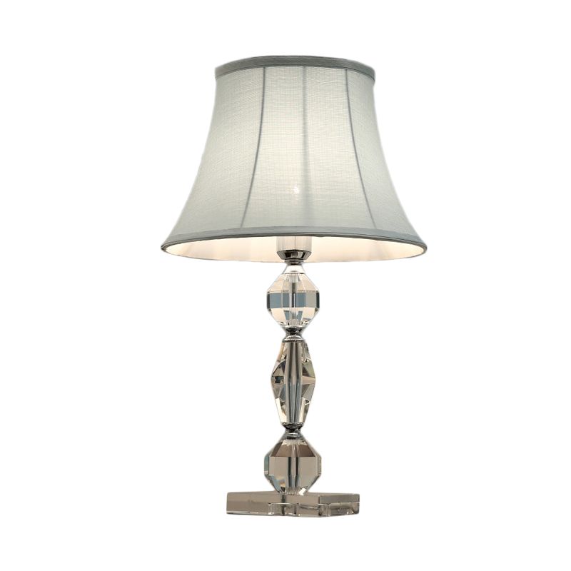 1 Bulb Night Stand Lamp Contemporary Polyhedron Clear Crystal Table Light with Tapered Fabric Shade
