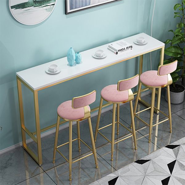 White Glam Style Bar Table in Iron and Faux Marble Milk Tea Shop Bar Table