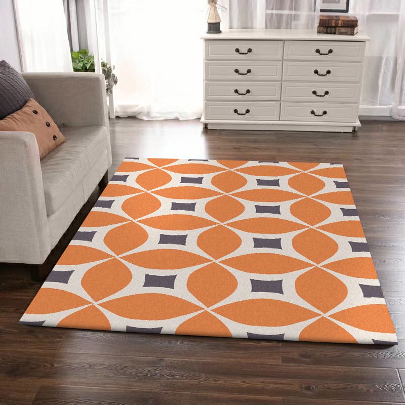 Unique Geometric Pattern Rug Orange and Blue Modern Rug Polyester Washable Anti-Slip Backing Area Rug for Living Room