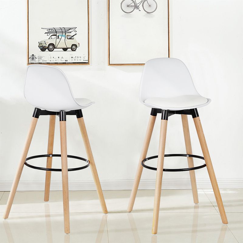 Modern Style Beech Bar Stool with Footrest and Low Back Bistro Bar Stool 28 Inches