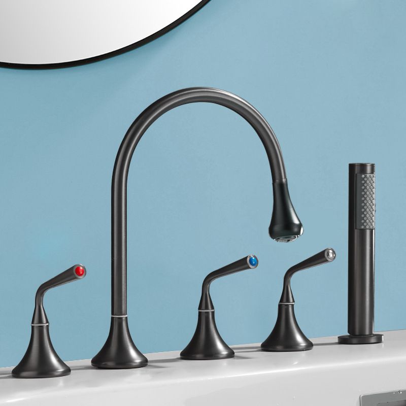Modern Deck Mounted Metal Tub Filler Three Handles High Arch Faucet