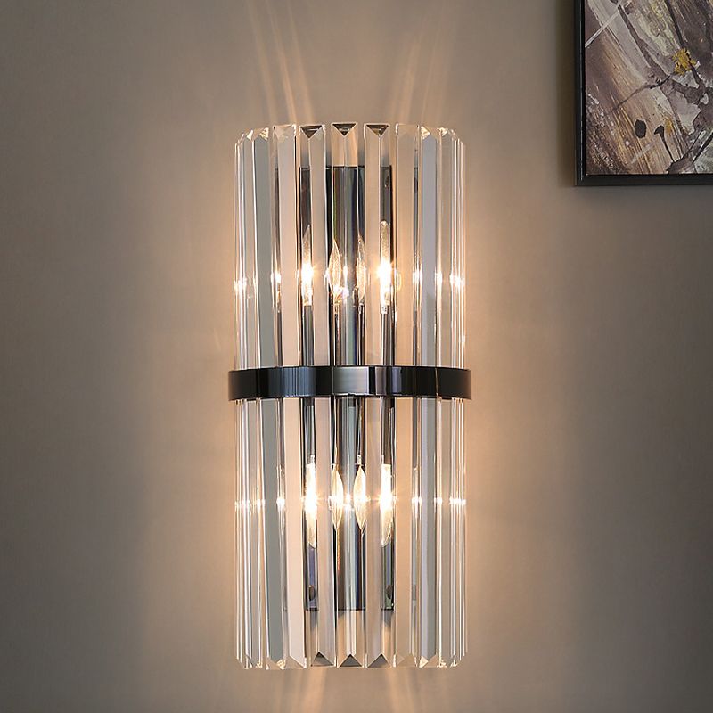 Modern Style Half Cylinder Wall Sconce Crystal 2 Light Sconces for Living Room